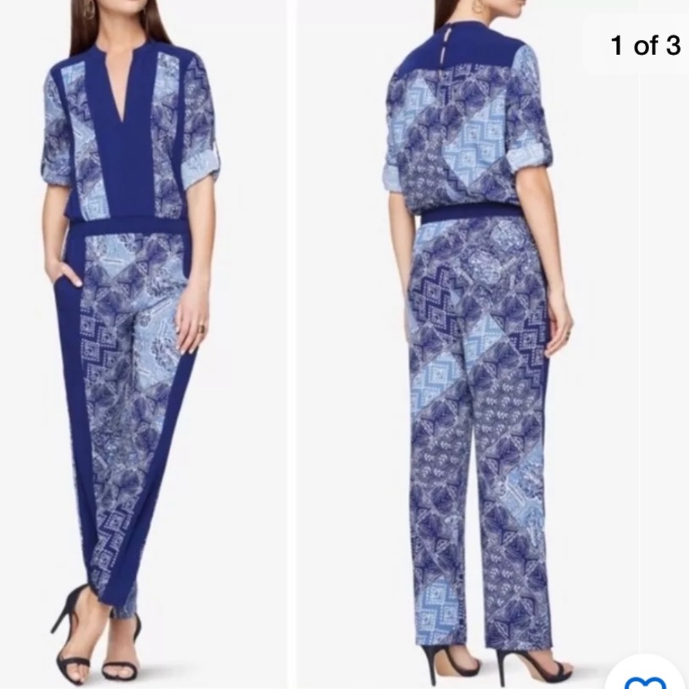 BCBG,AXAZRIA 'ANTON' BATIK-PRINT JUMPSUIT SIZE XXS